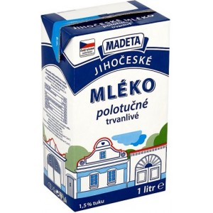Madeta Jihočeské mléko polotučné trvanlivé 1l