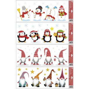 Vánoční okenní fólie pruh 60*22,5cm skřítci, sněhuláci, tučňáci